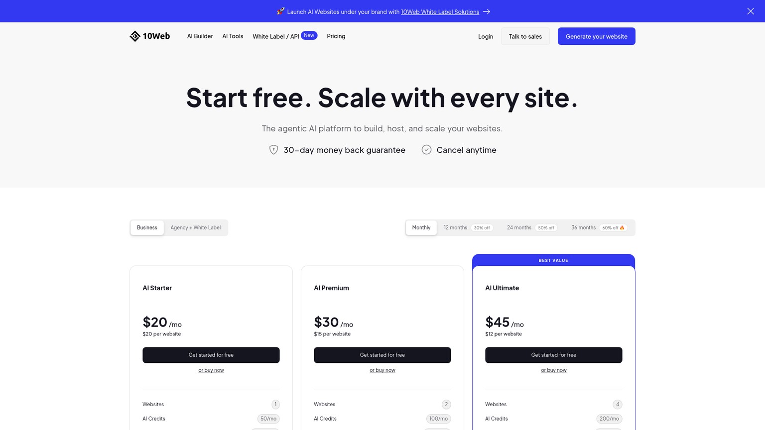 10Web pricing