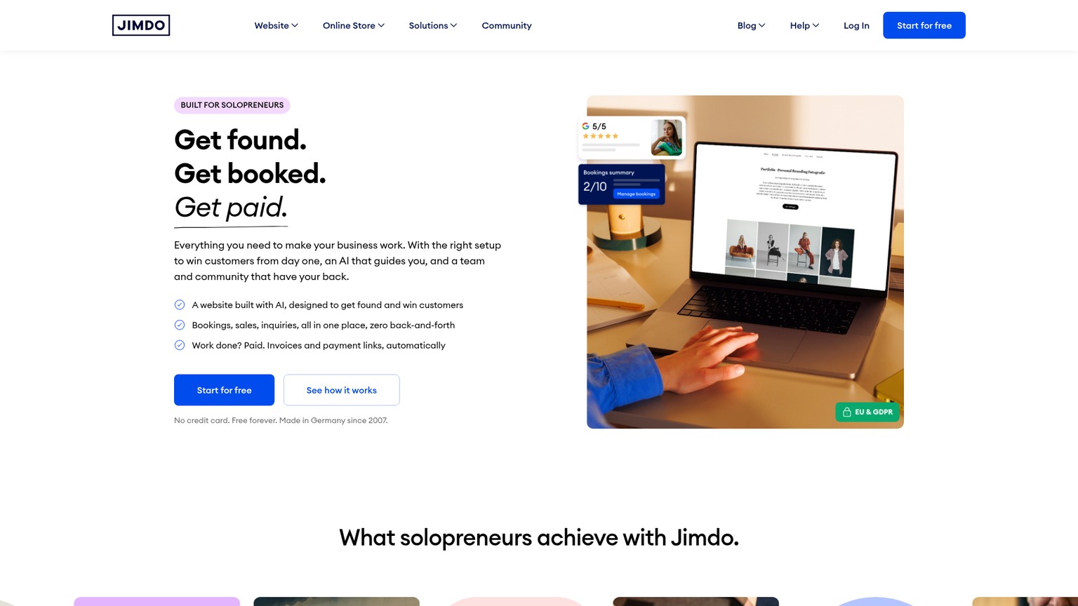 Jimdo homepage