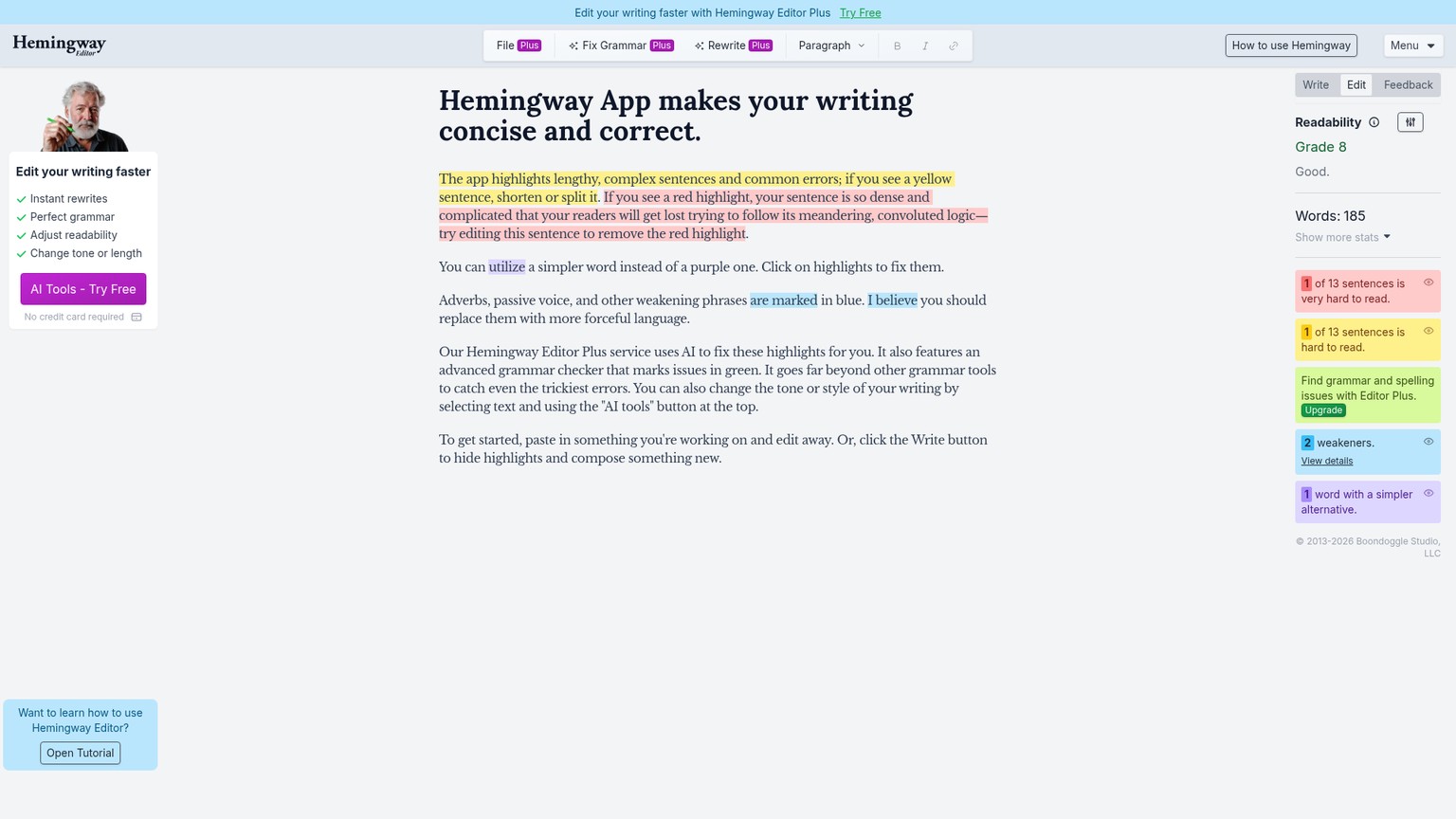 Hemingway Editorの画面