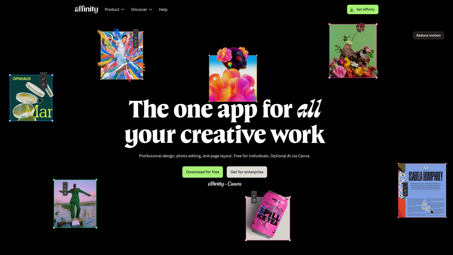 Affinity by Canva homepage