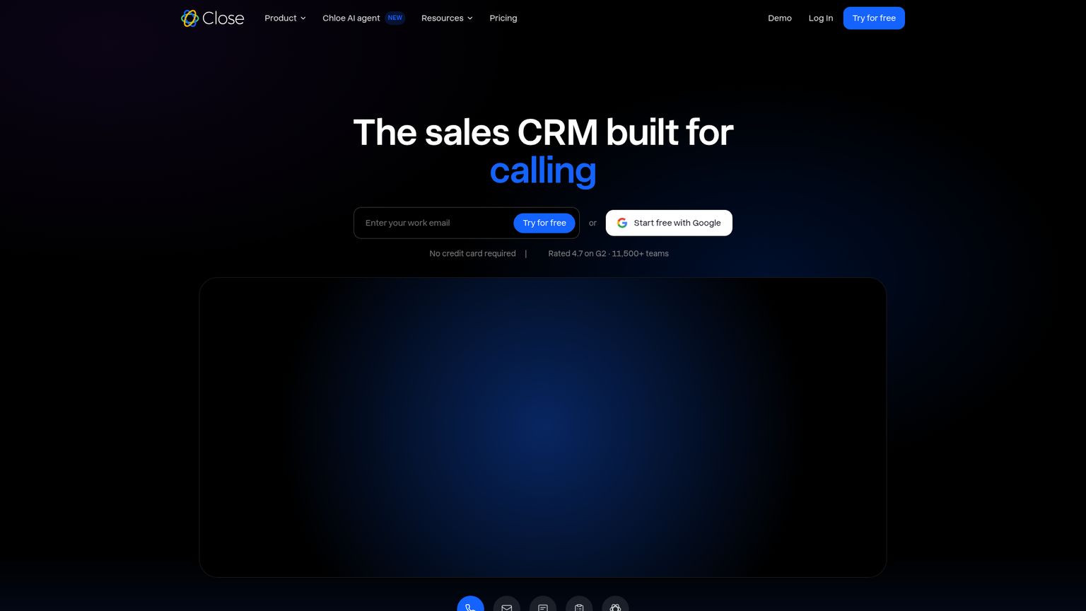 Close website presenting its built-in sales communication workflow