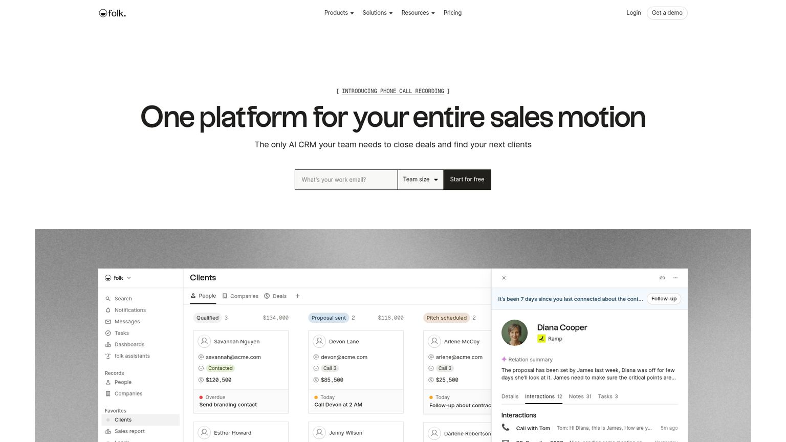 folk website showing its relationship-centered CRM
