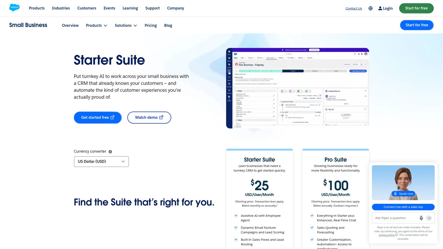 Salesforce Starter Suite website for small businesses