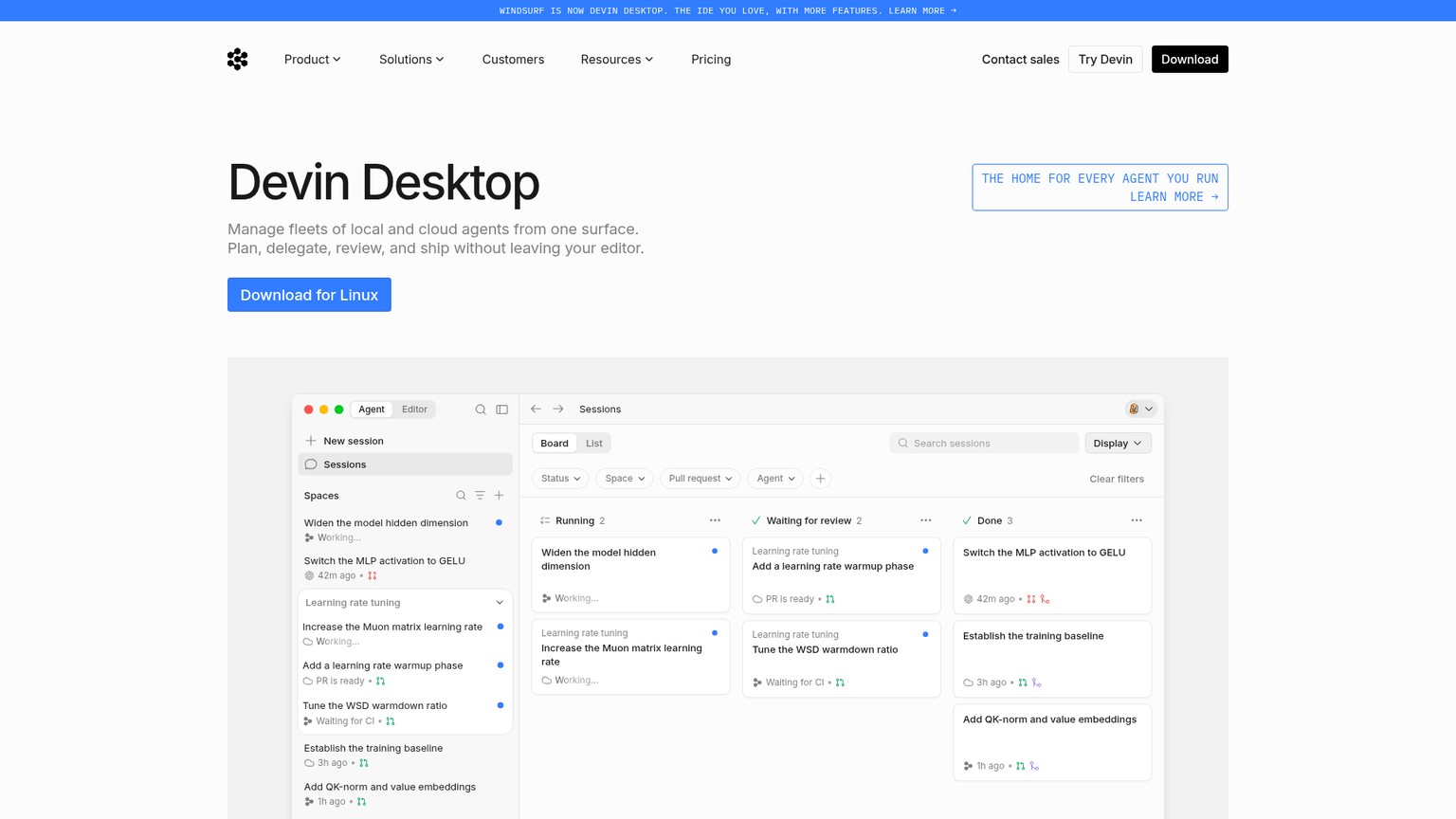 Windsurf(现名 Devin Desktop)编辑器主页
