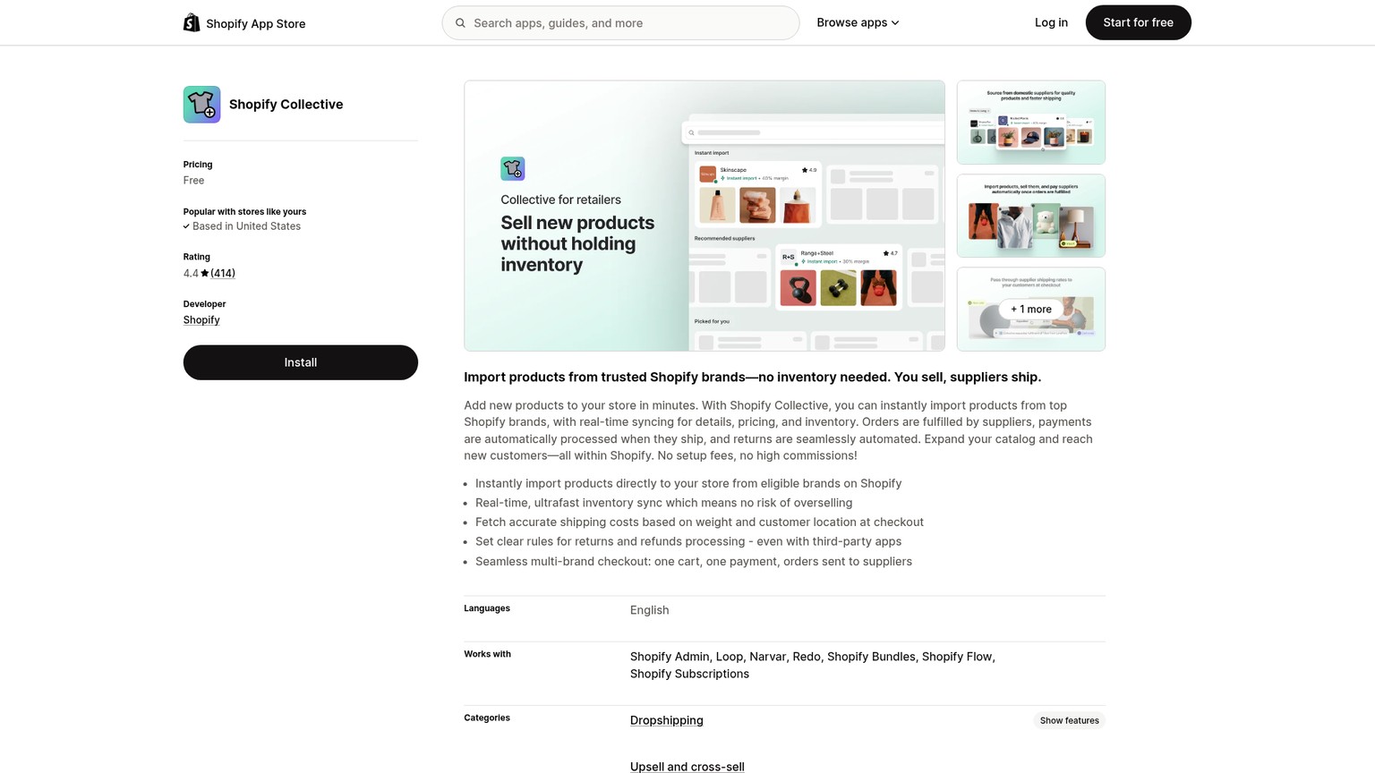 Shopify Collective app listing for retailer and supplier collaboration