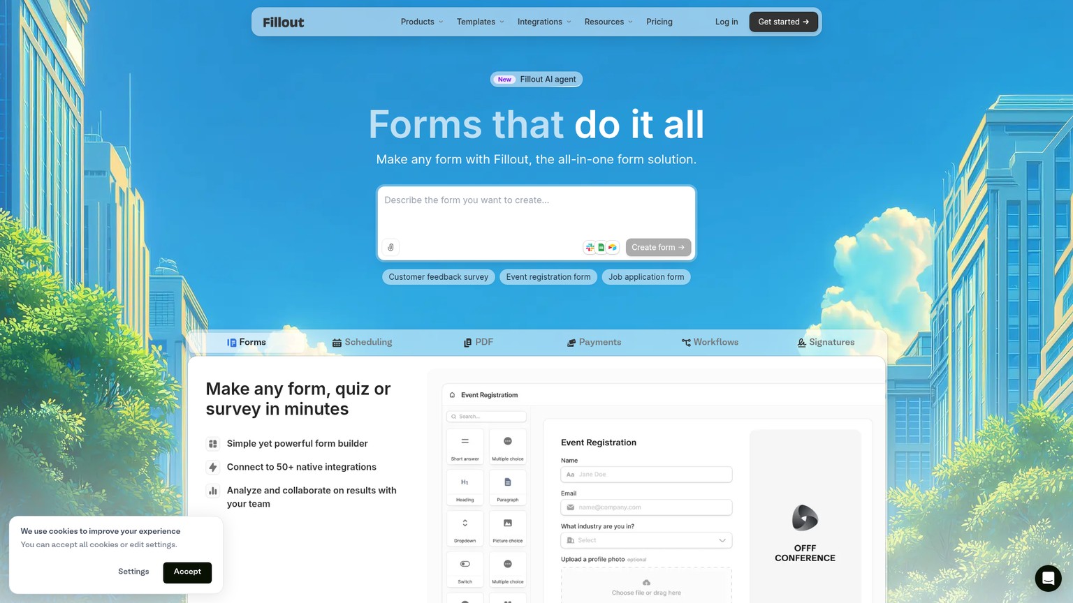 Fillout form builder interface and workflow features