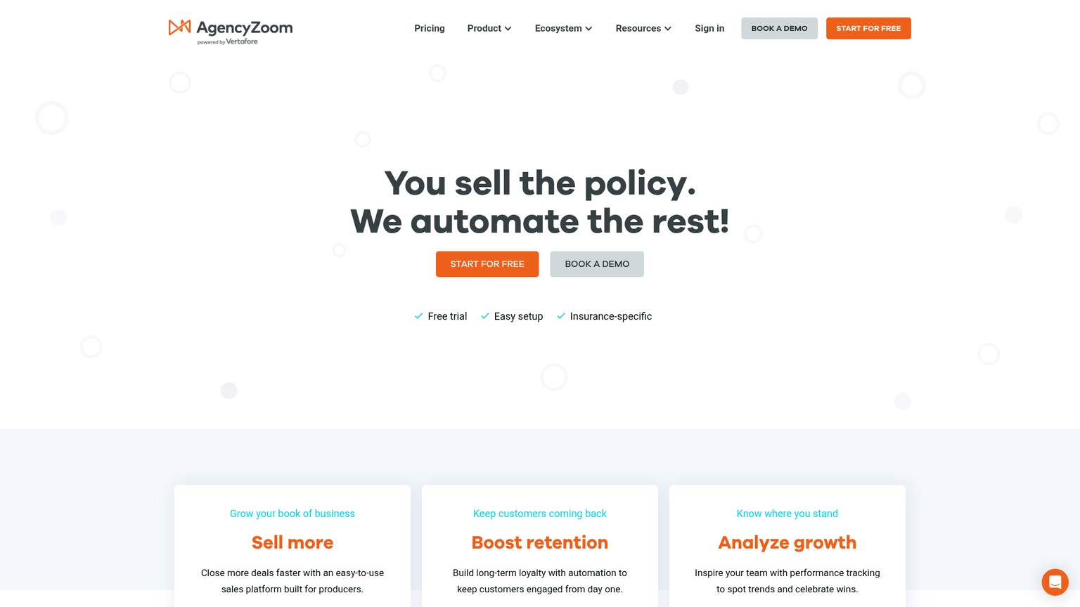 Website von AgencyZoom zur Automatisierung des Versicherungsvertriebs