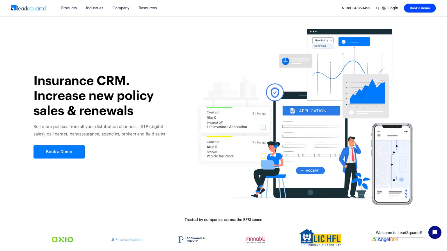 Versicherungs-CRM von LeadSquared für Digitalvertrieb, Callcenter, Agenturen und Außendienst