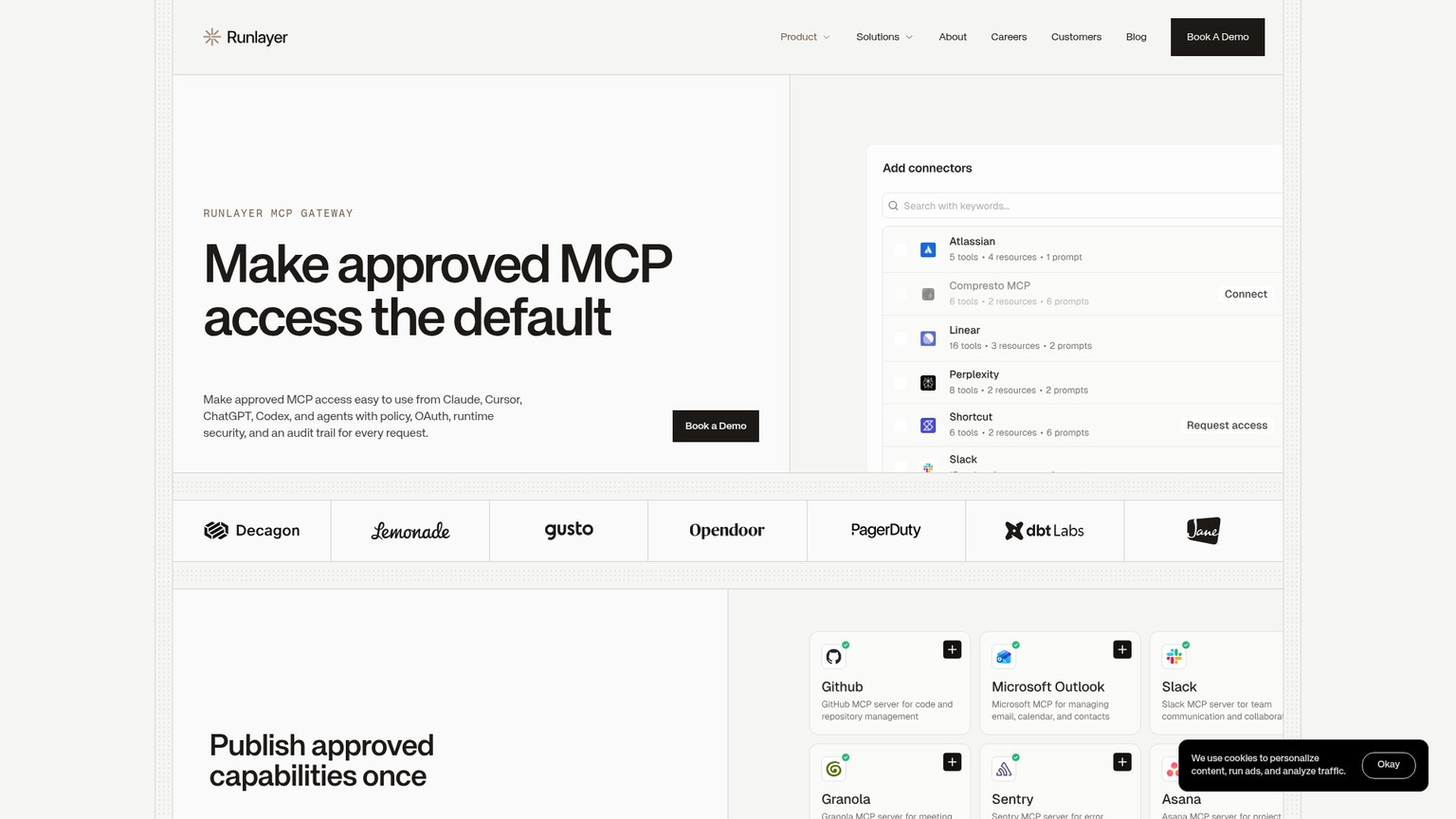 صفحة منتج Runlayer MCP Gateway تعرض وصولًا خاضعًا للحوكمة لعملاء الذكاء الاصطناعي والوكلاء