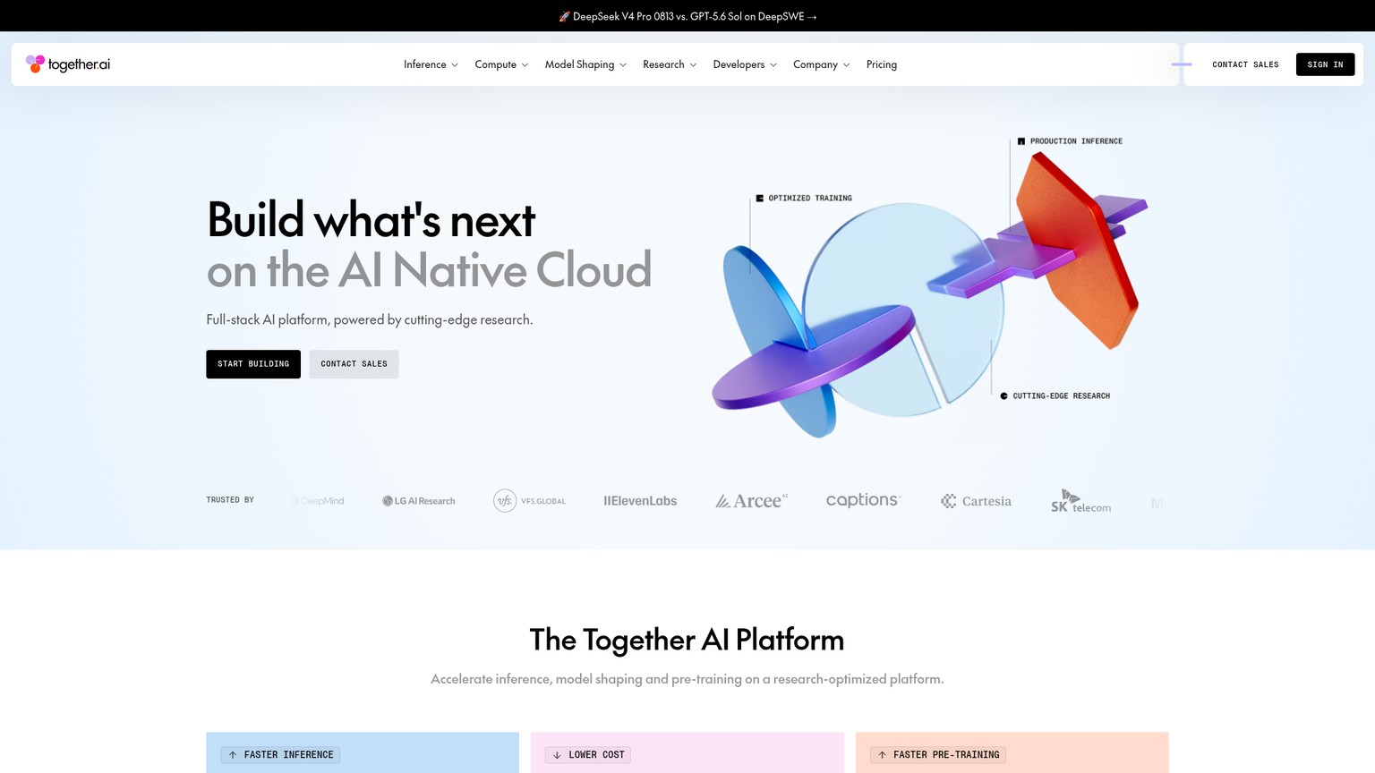 Page d’accueil de la plateforme d’inférence Together AI