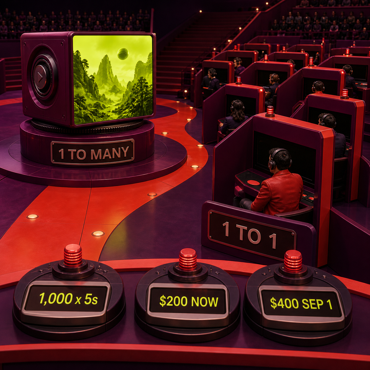 Shared one-to-many stream compared with one-to-one private AI video generation costs