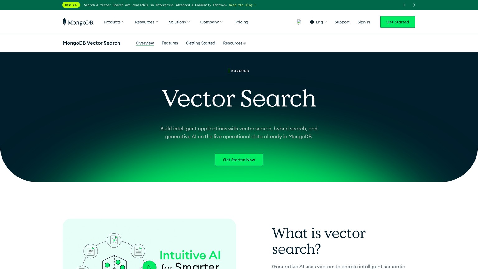 MongoDB Atlas Vector Search 제품 페이지