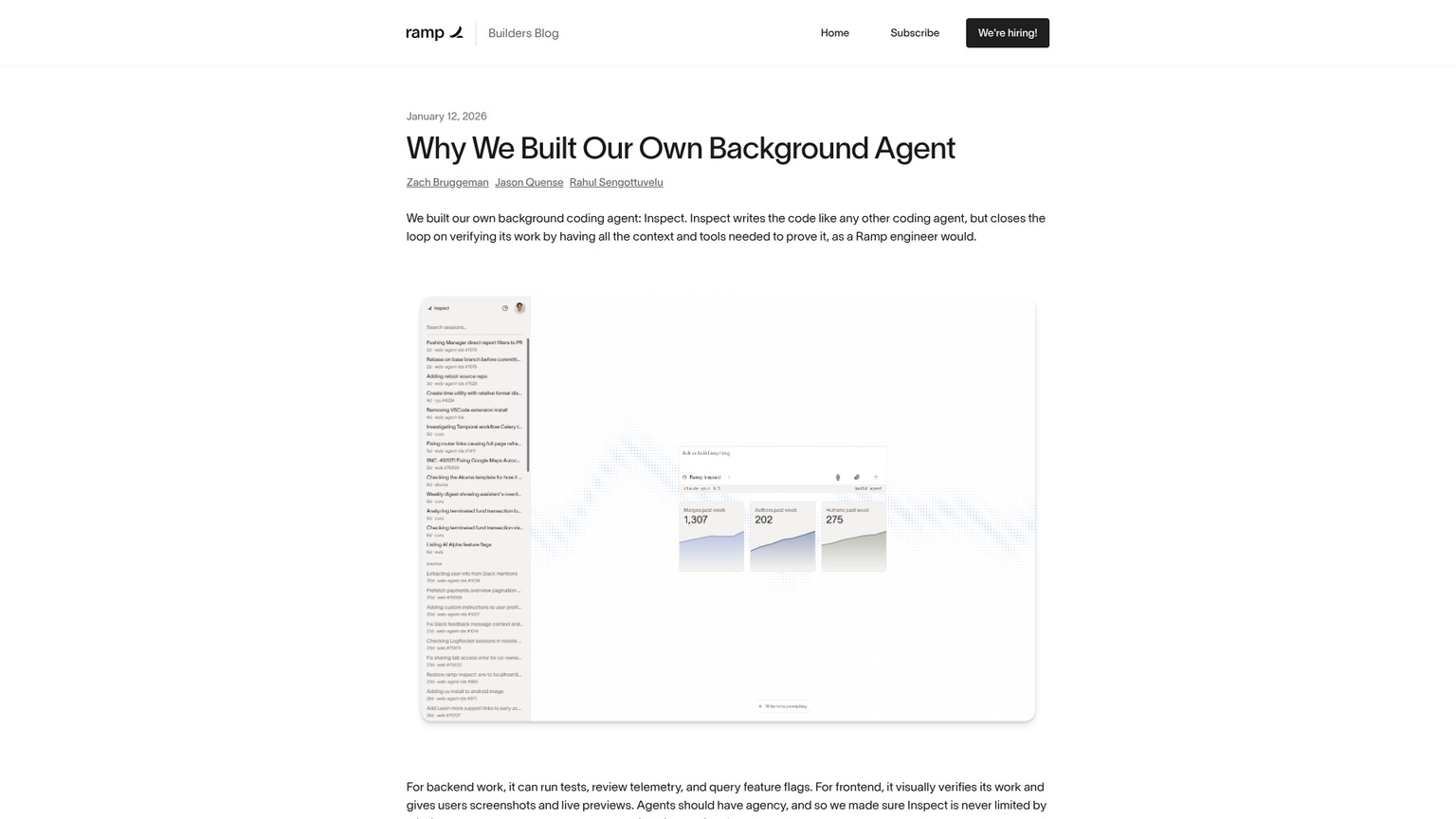 Ramp Builders page explaining the Inspect background coding agent