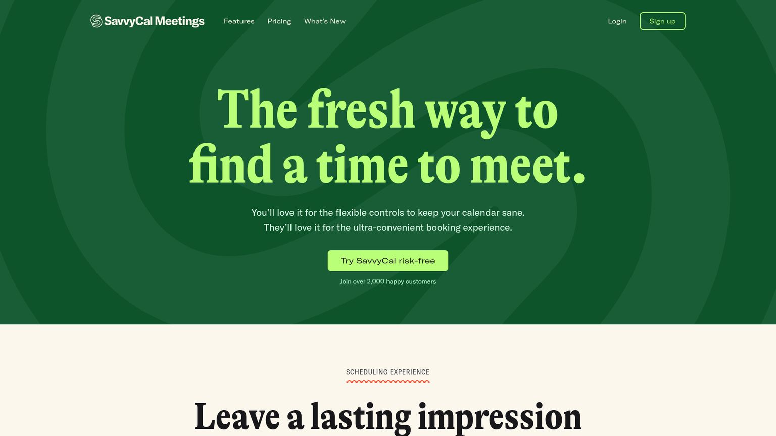 SavvyCal page demonstrating its calendar overlay booking experience