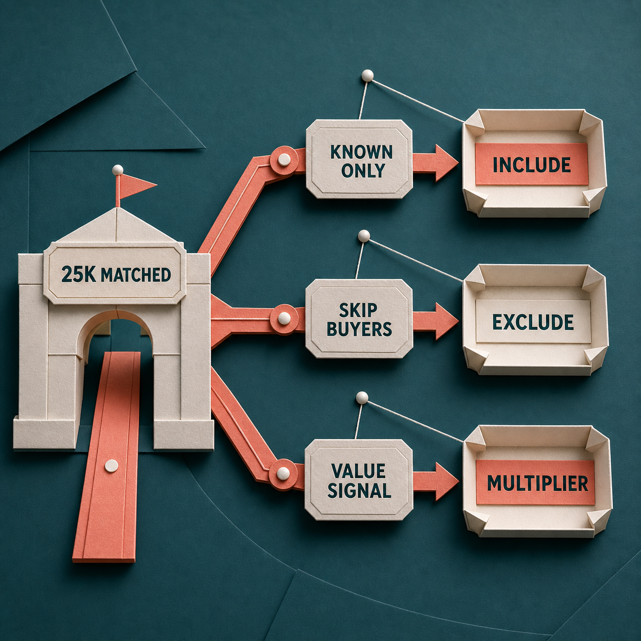 Decision map for include, exclude, and bid multiplier controls in ChatGPT Ads