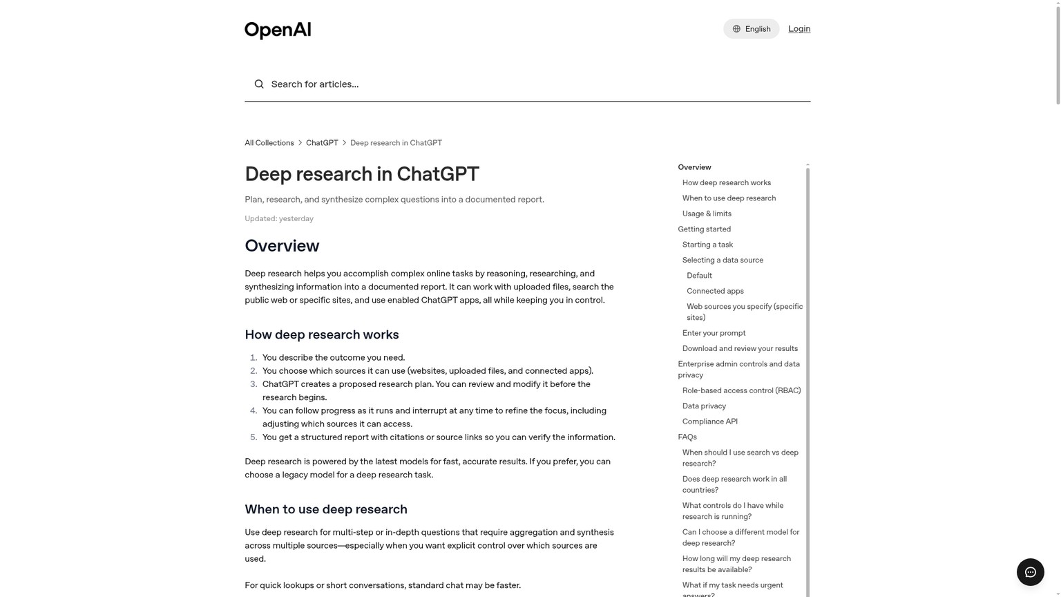 OpenAI deep research in ChatGPT feature page