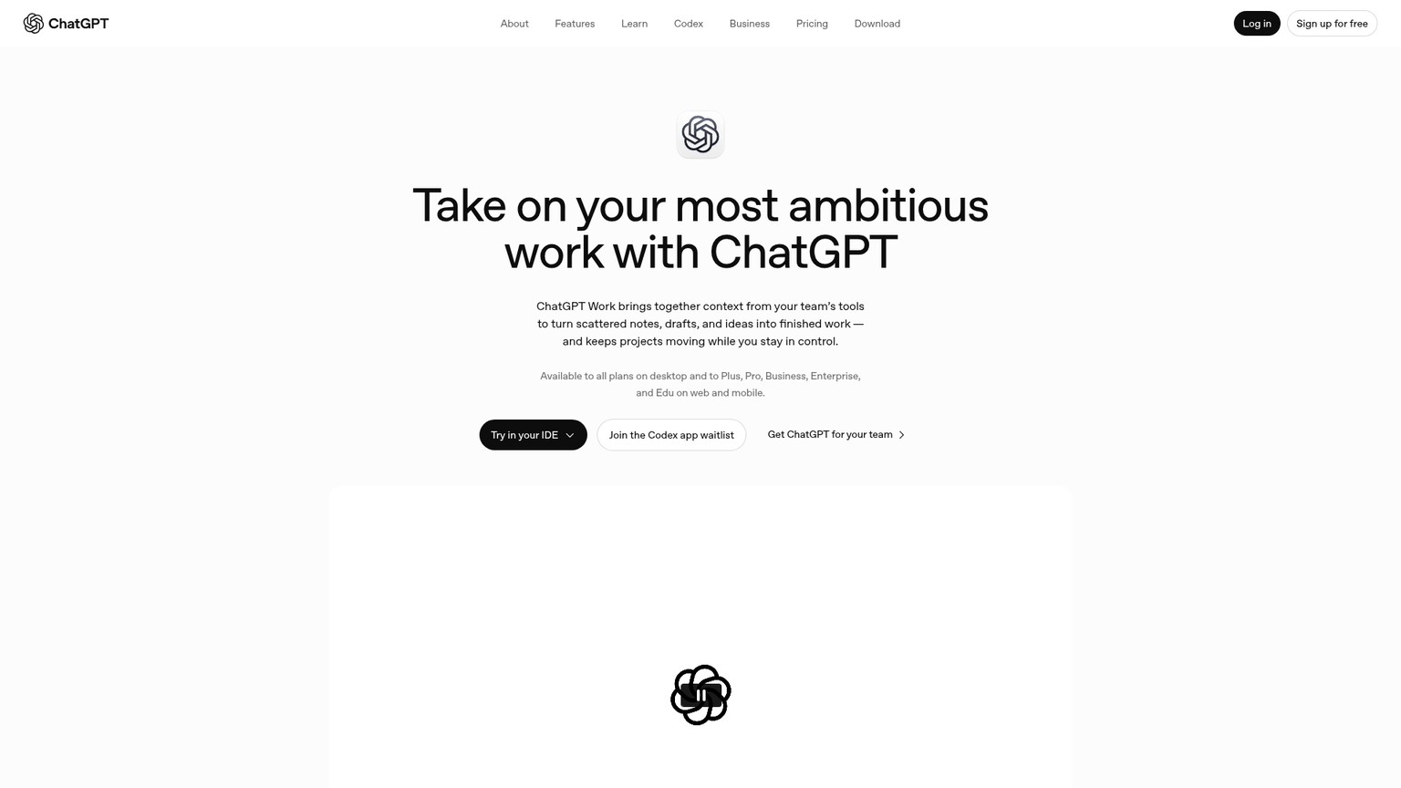 ChatGPT Work public product page