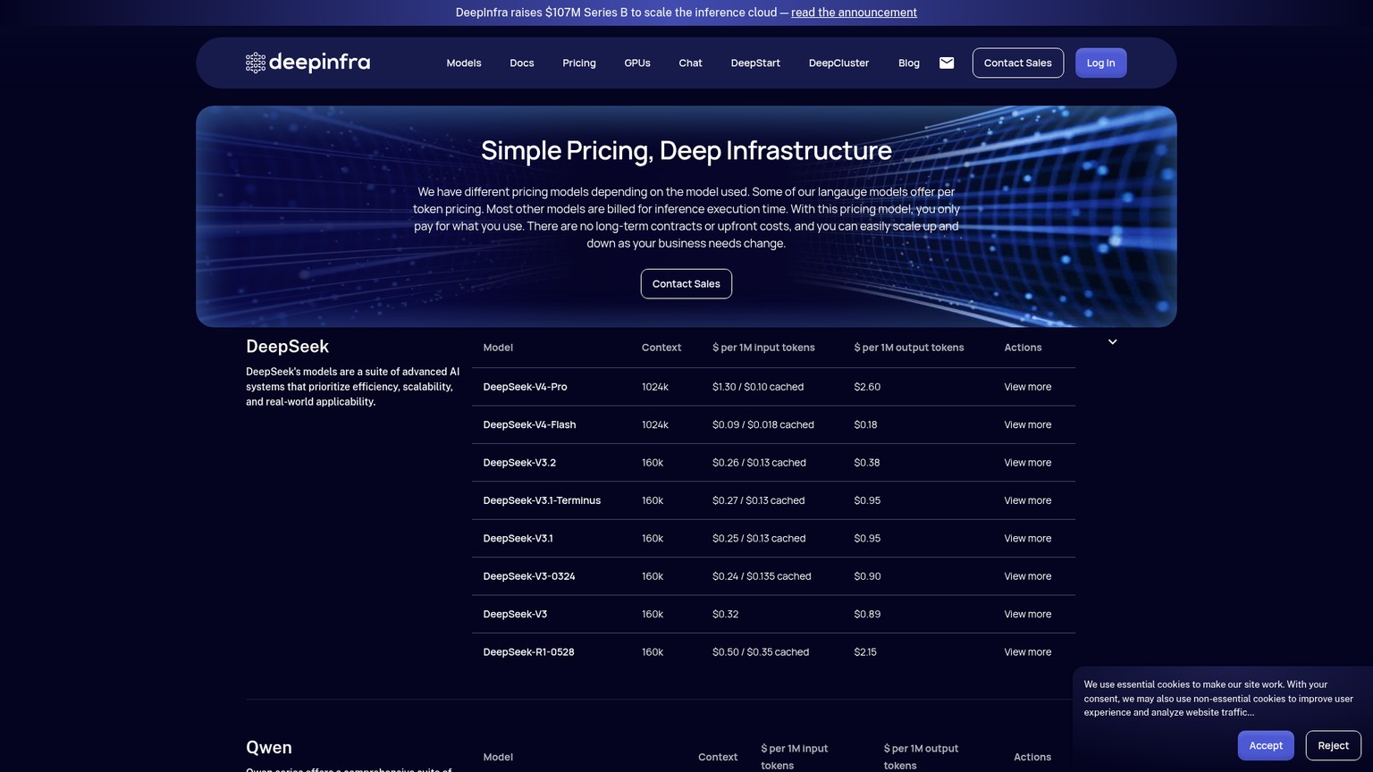 DeepInfra text-generation model pricing page
