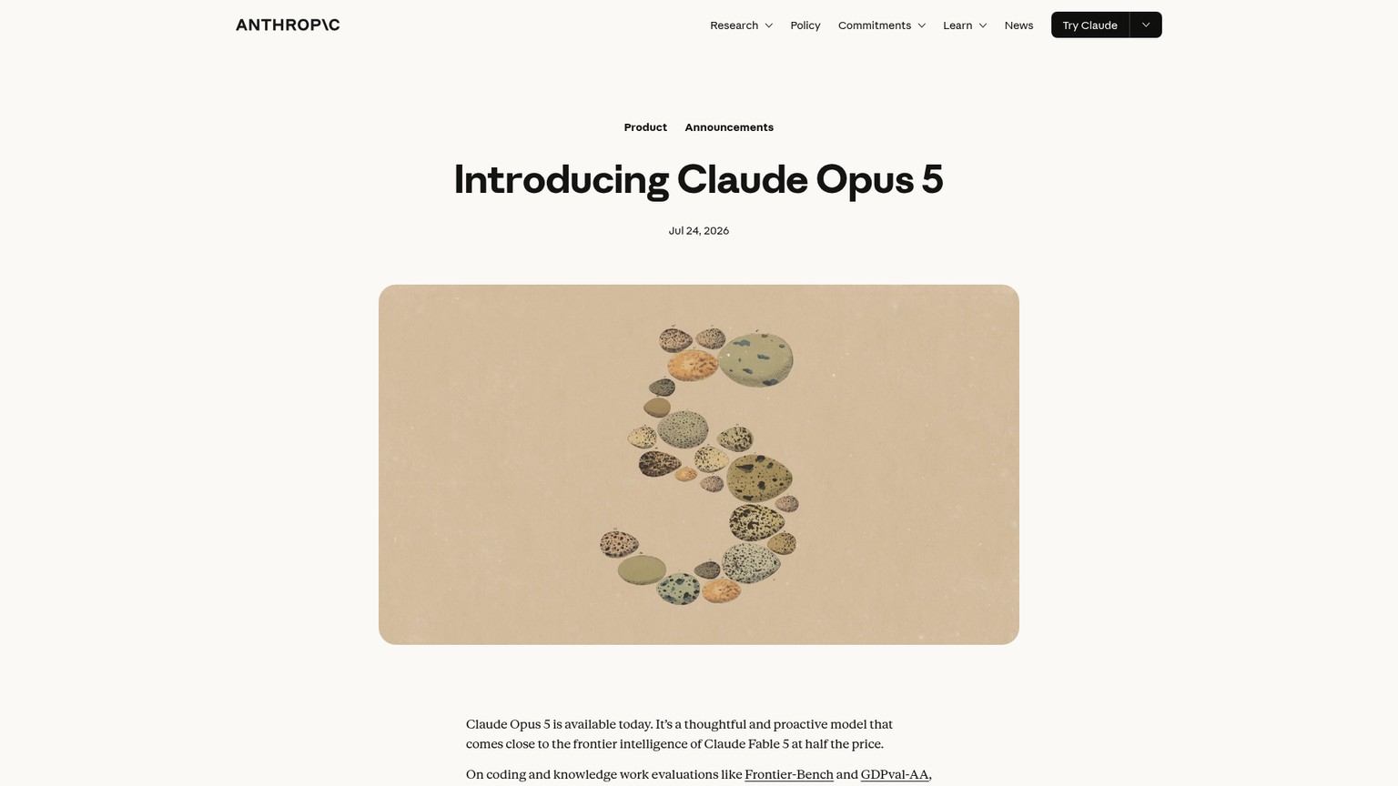 Anthropic Claude Opus 5 release page