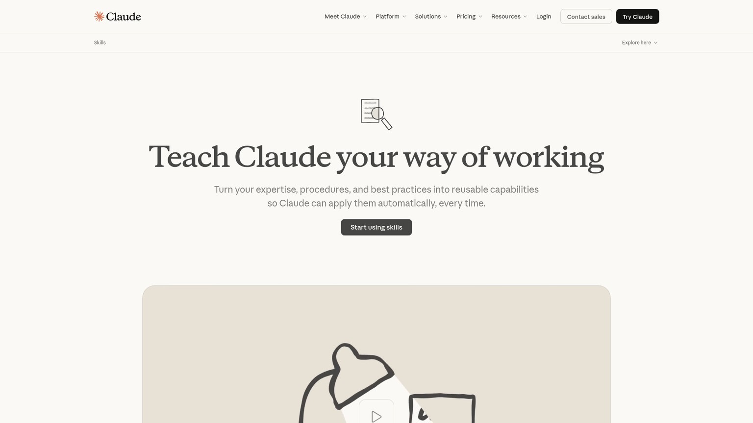 Claude Skills page showing reusable procedures across Claude products