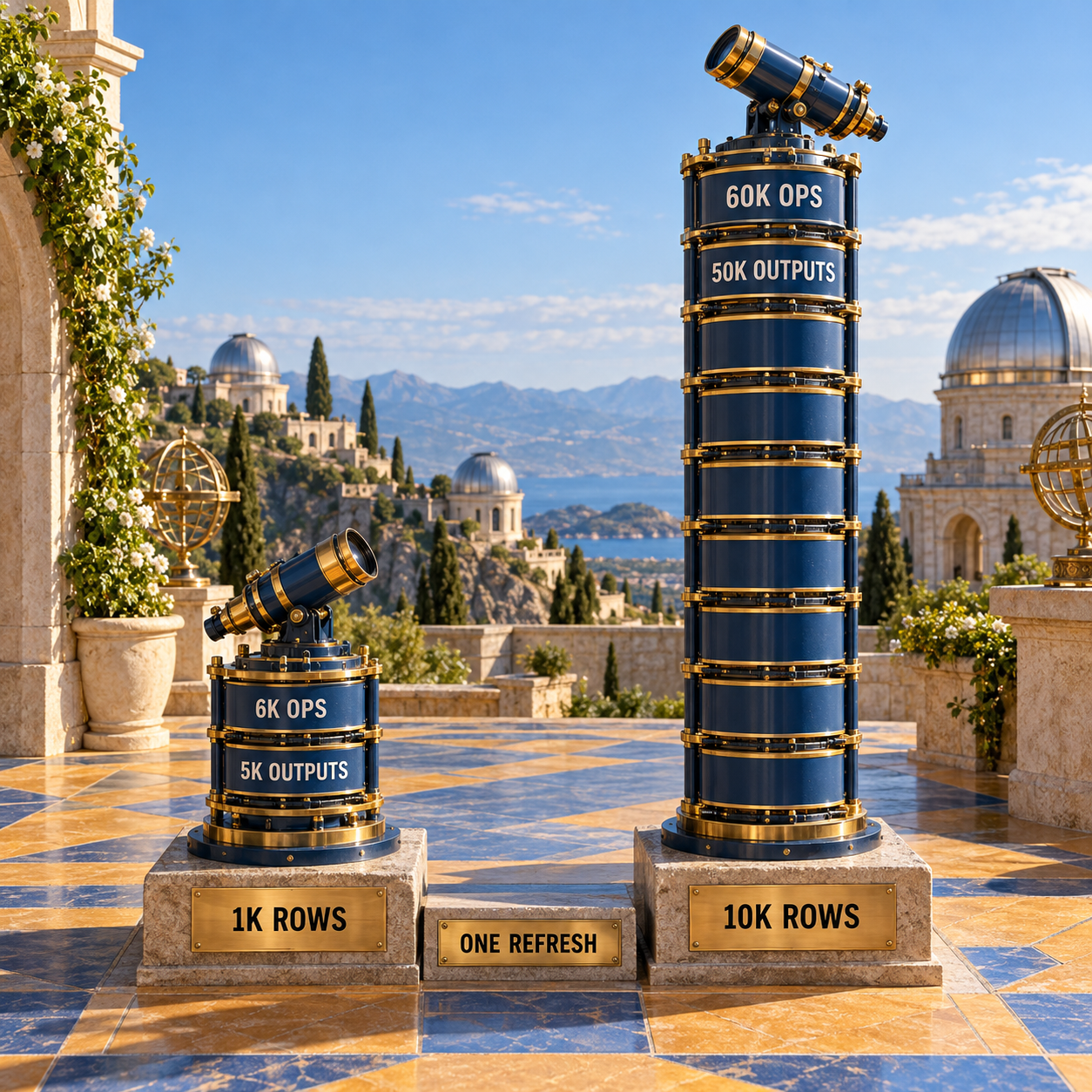 Physical columns compare the normalized 1,000-row and 10,000-row workload
