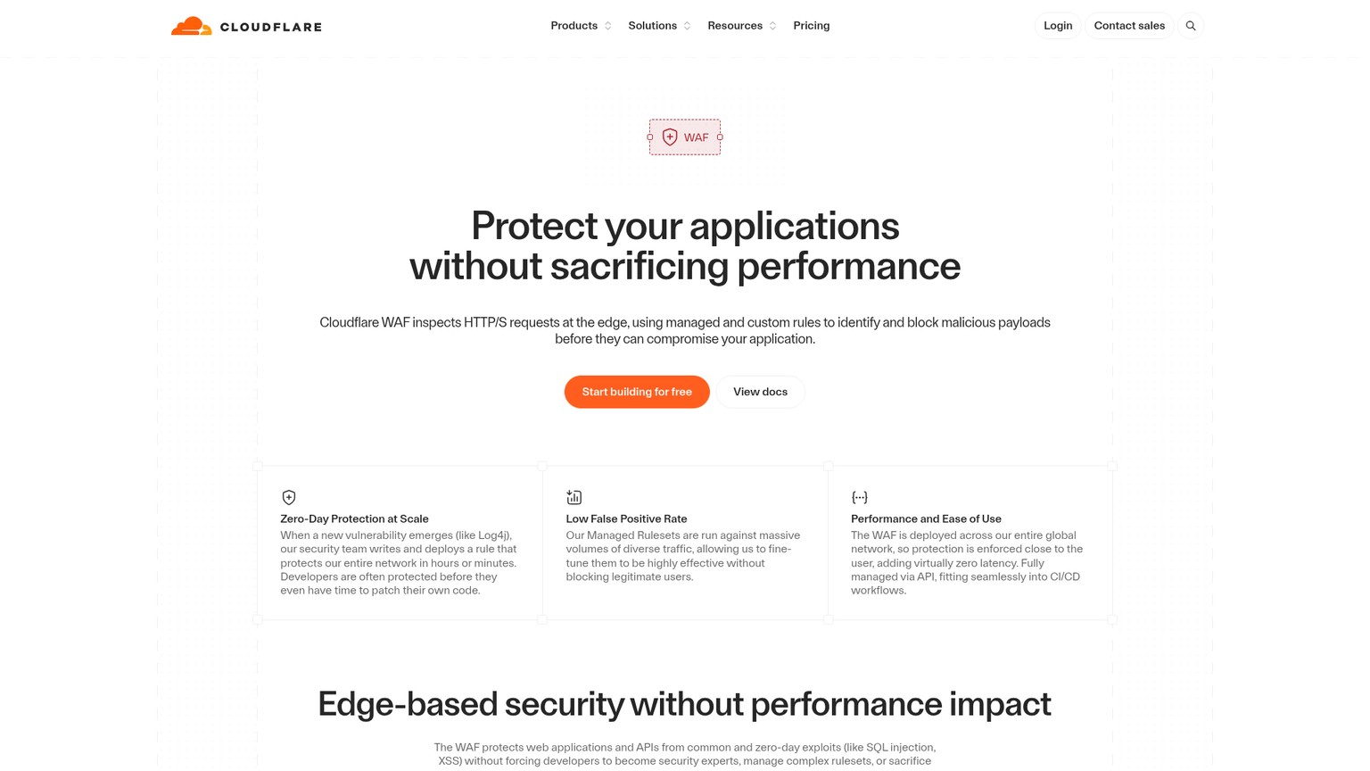 Страница продукта Cloudflare Web Application Firewall