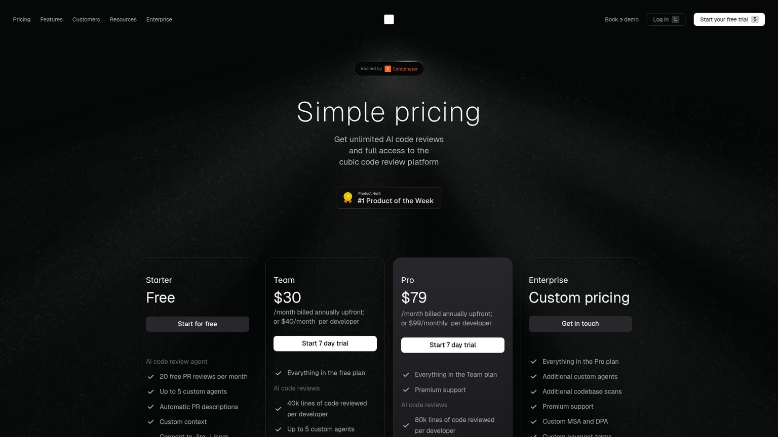 cubic AI code review pricing plans