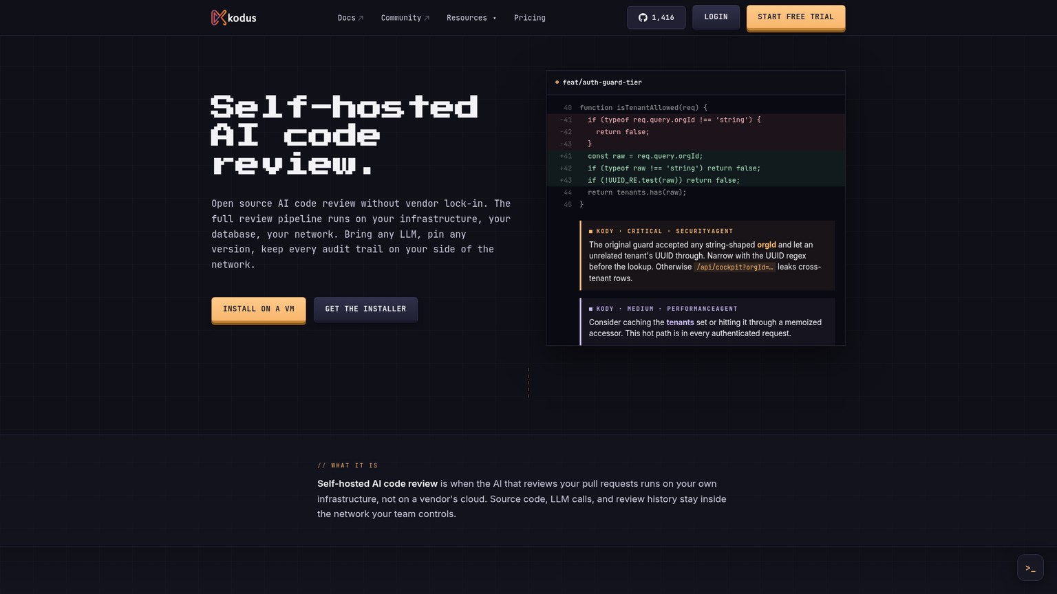 Kodus self-hosted AI code review architecture