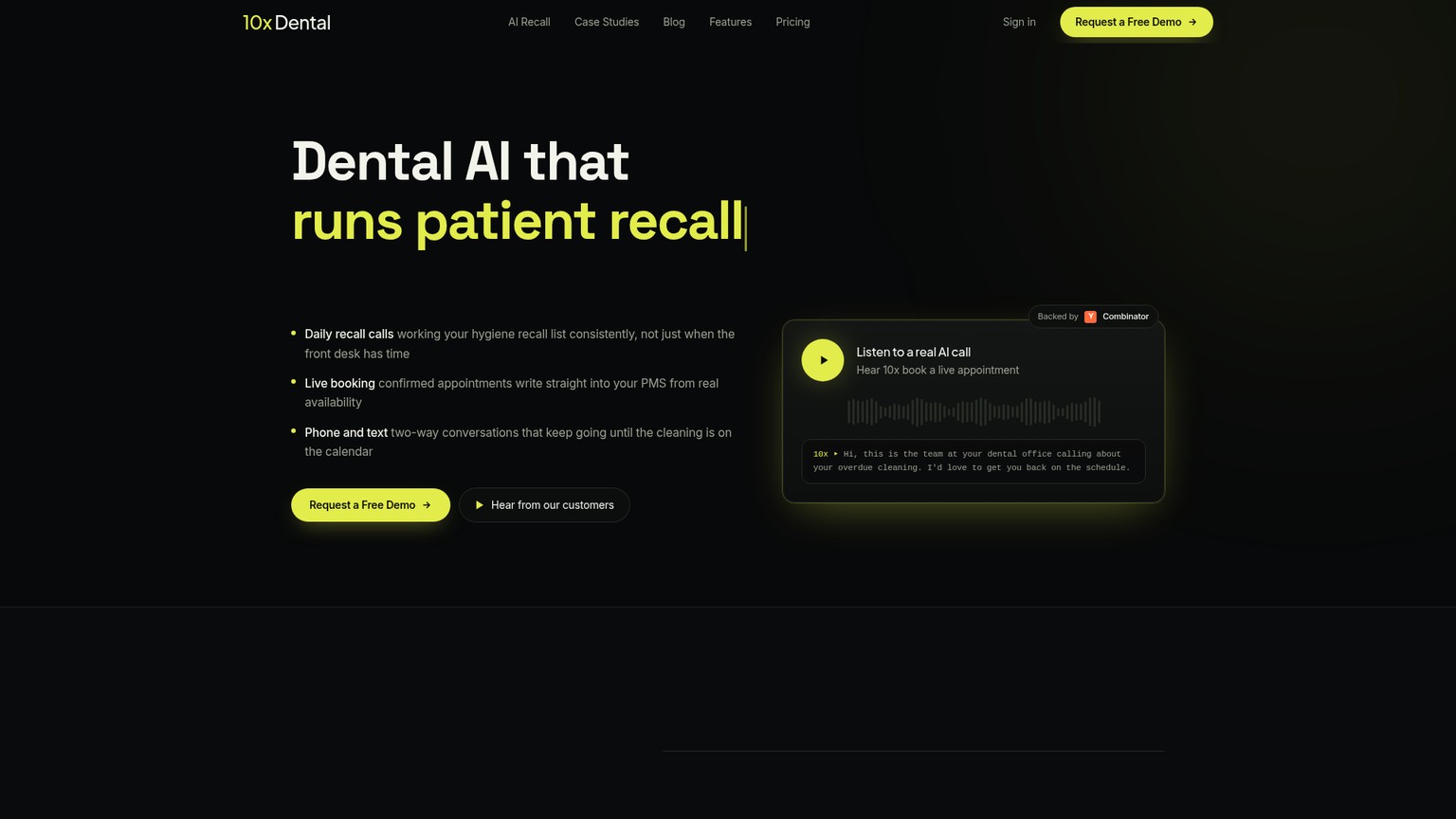 Workflow de rappel d’hygiène de 10x Dental et tarif mensuel actuel