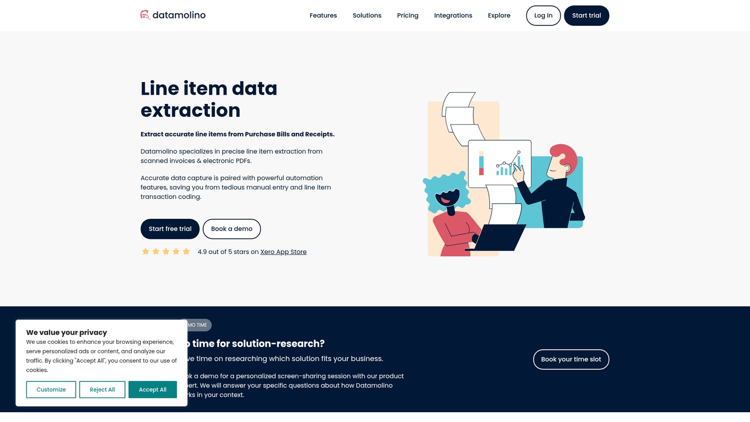 Pagina Datamolino con estrazione delle righe, convalida e automazione
