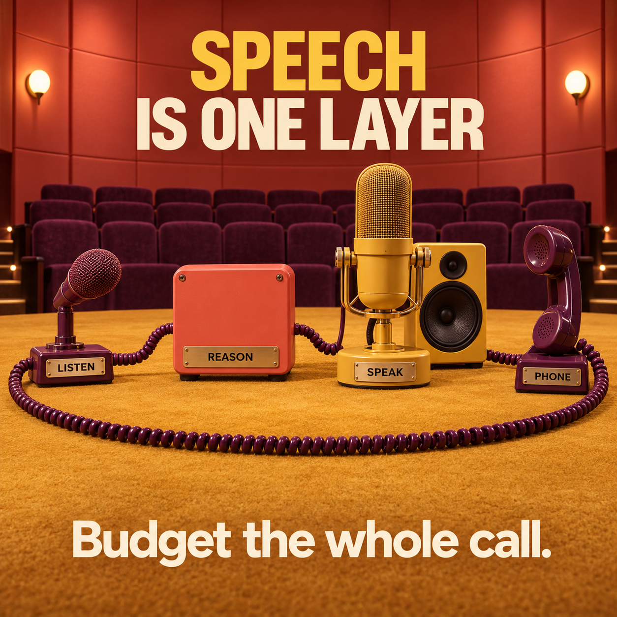 Four connected stations labeled Listen, Reason, Speak and Phone show the separate components of a voice-agent call