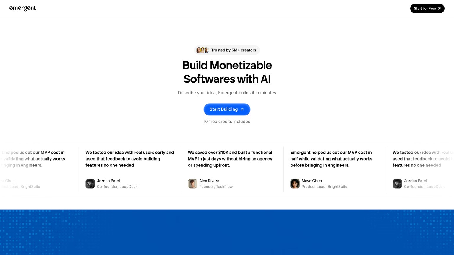Emergent public app-building onboarding screen