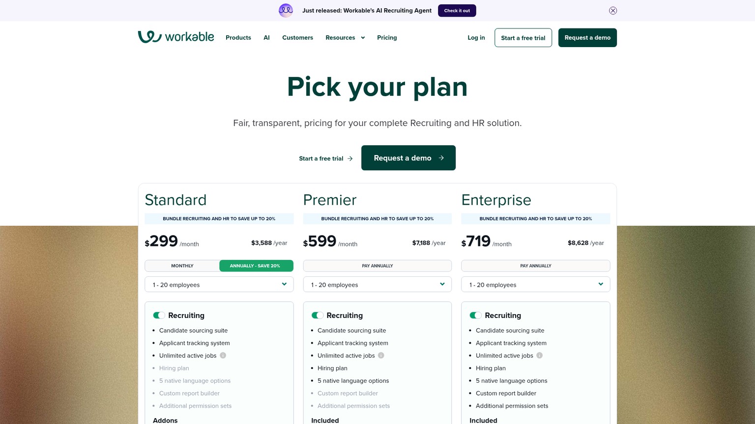 Workable recruiting HR and onboarding plans