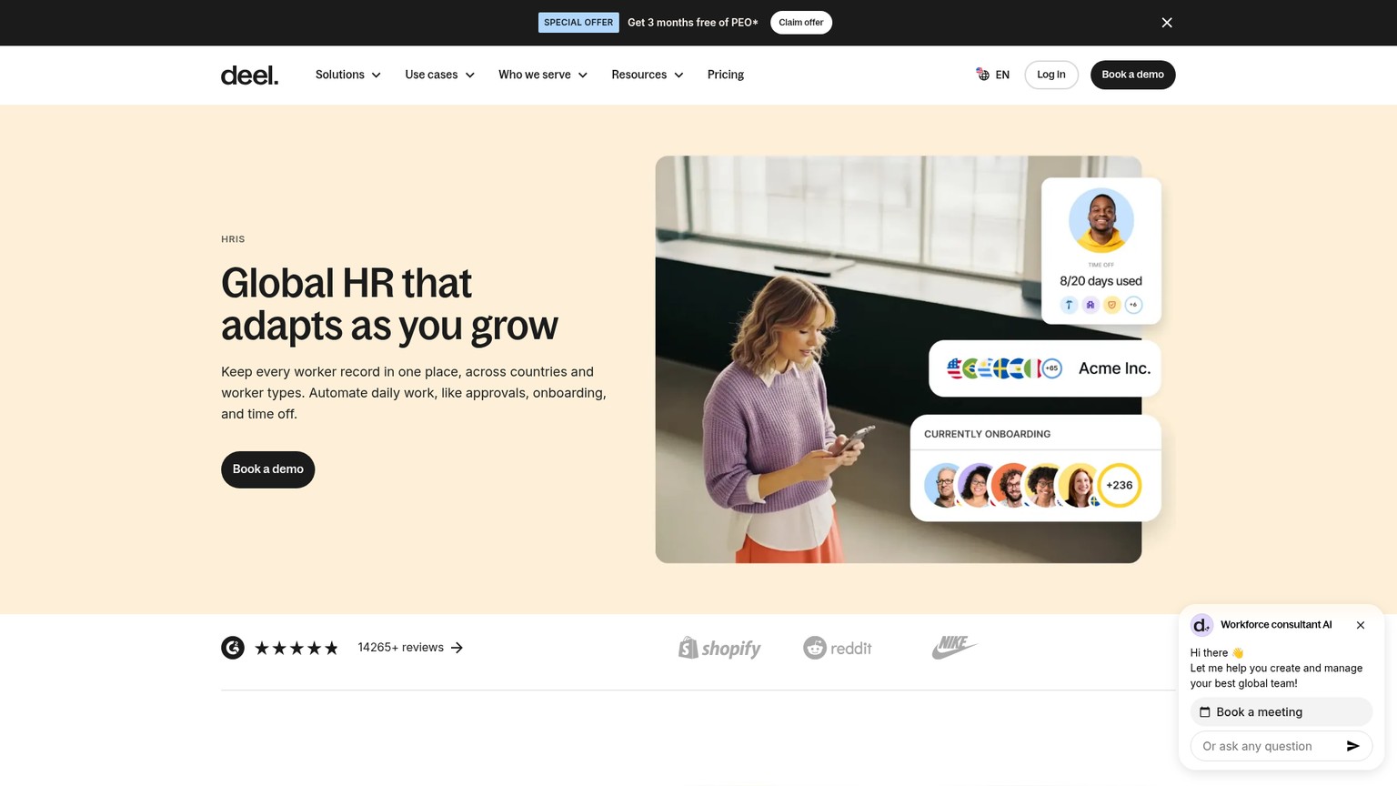 Deel global HRIS and onboarding workflow