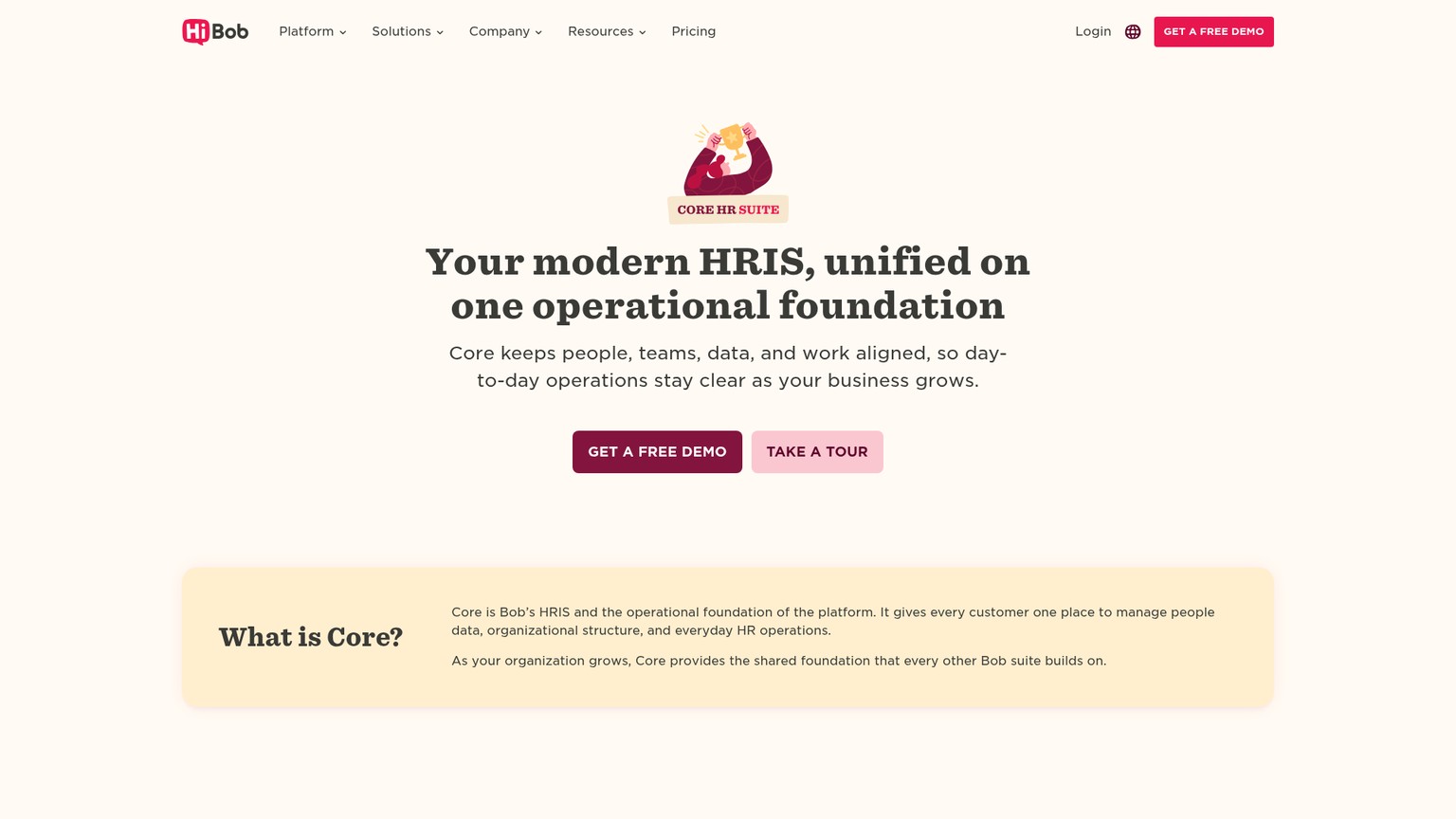 HiBob Core HRIS workflows and employee data interface