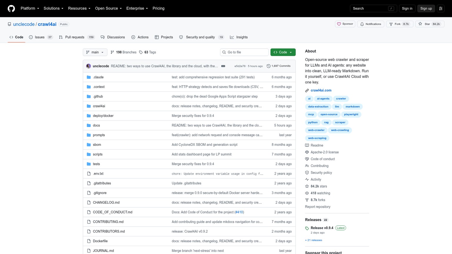Crawl4AI GitHub repository showing the open-source web crawler