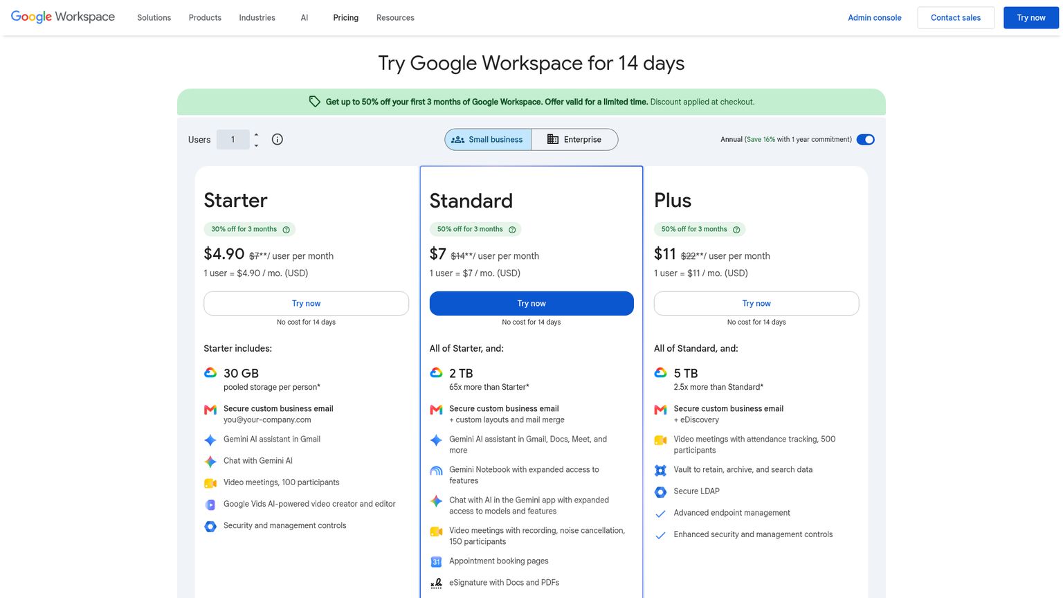 Google Workspace pricing with Gemini in Gmail included