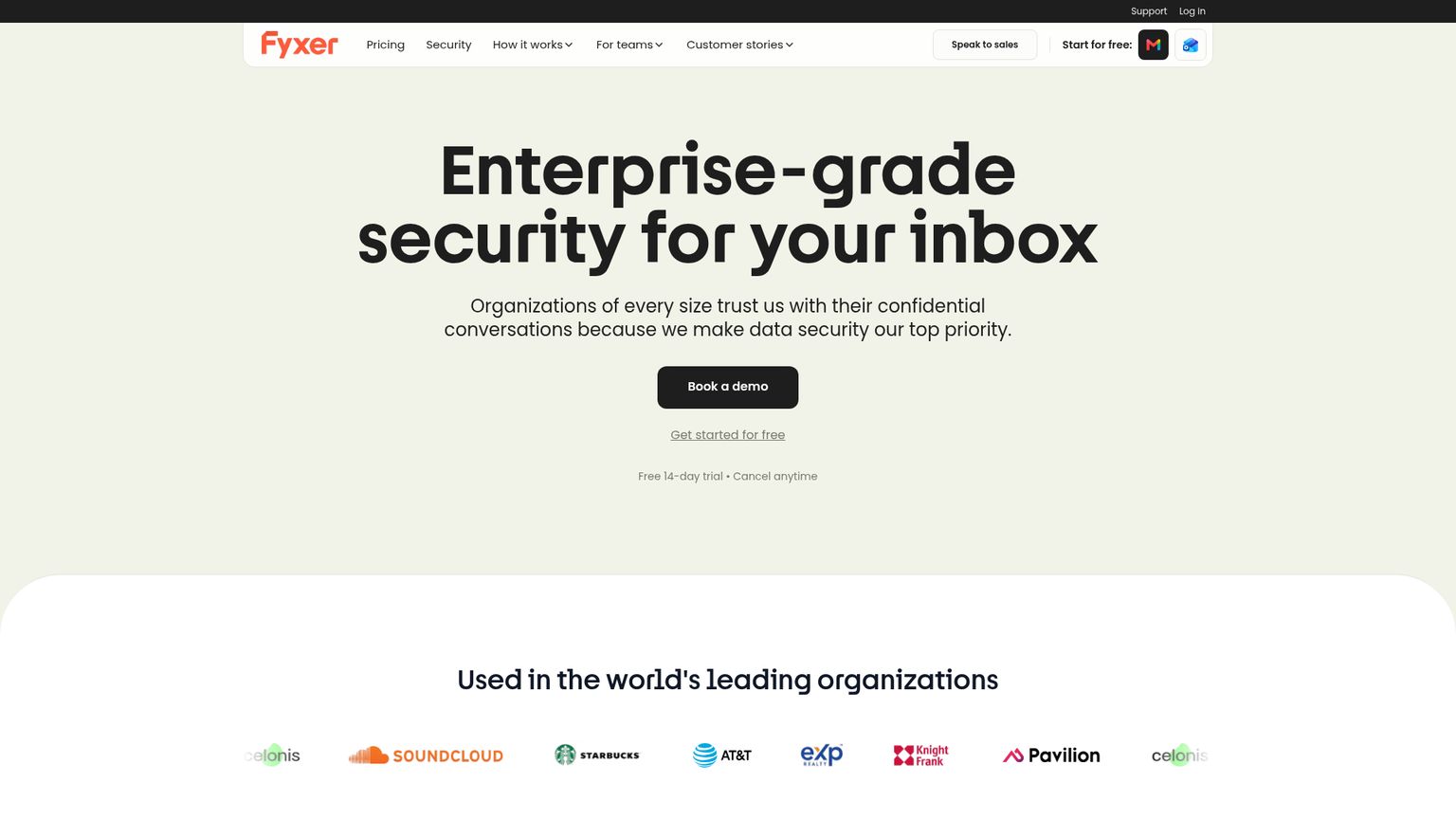 Fyxer's public security page describing data handling and certifications