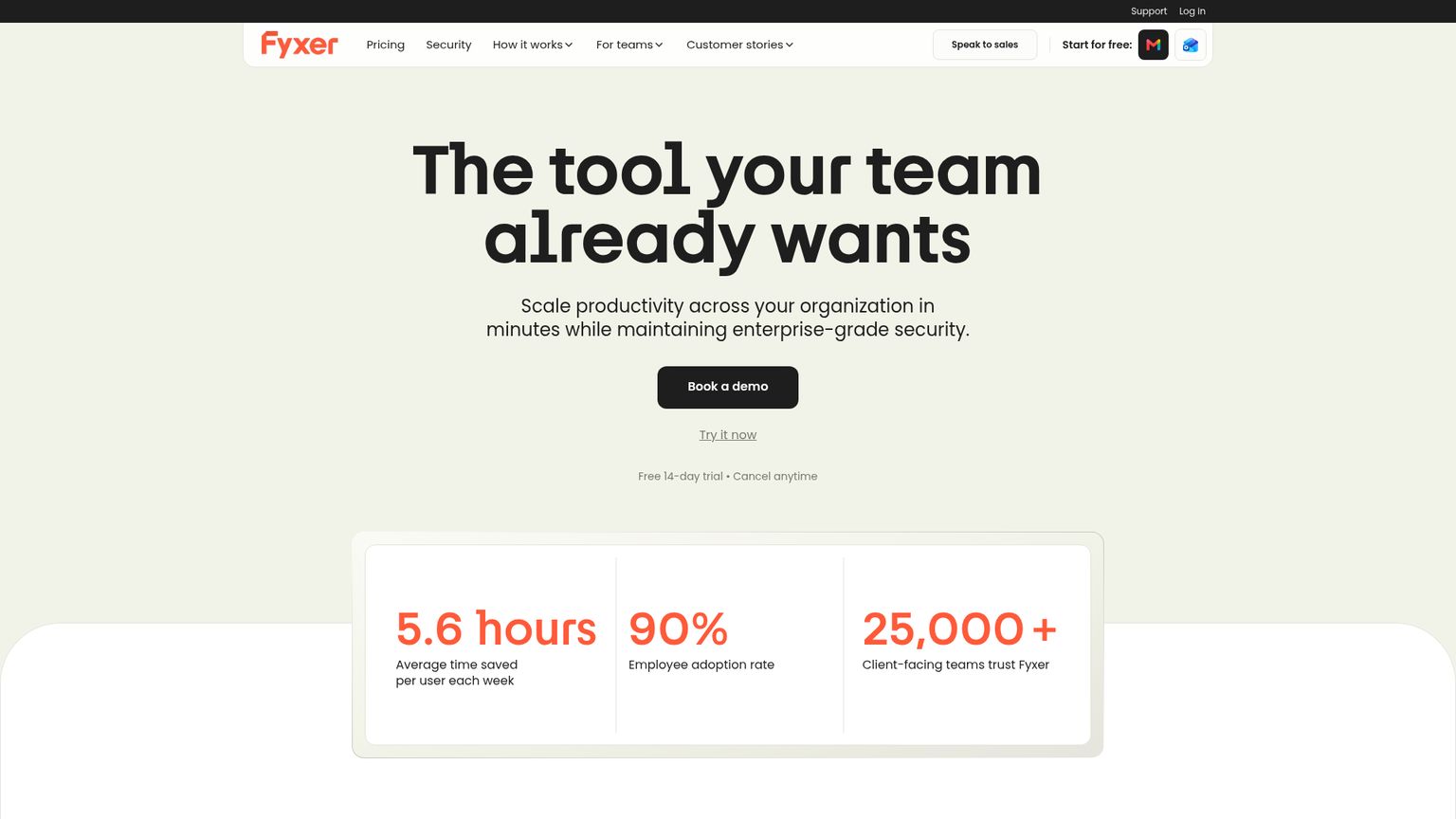 Fyxer's team page presenting organization collaboration