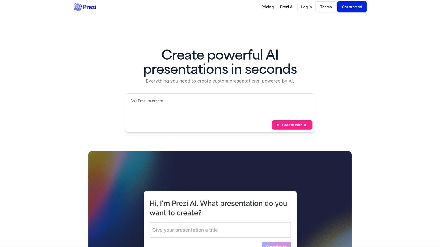 Pagina di Prezi Present che mostra la tela aperta per le presentazioni