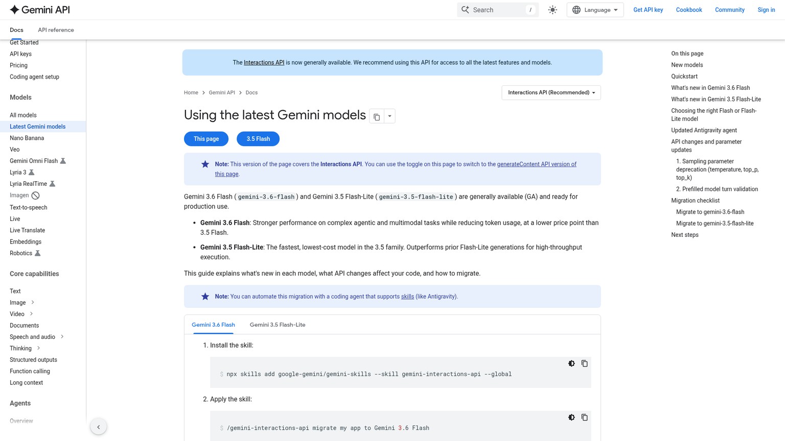Google's Gemini 3.6 Flash model and migration documentation