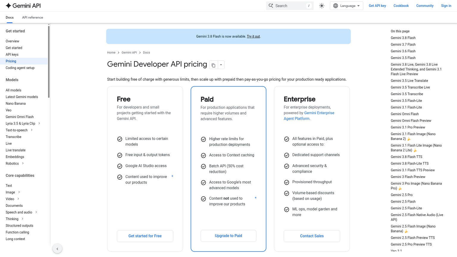 現在のテキスト読み上げトークン料金を掲載したGoogle Developer APIのページ
