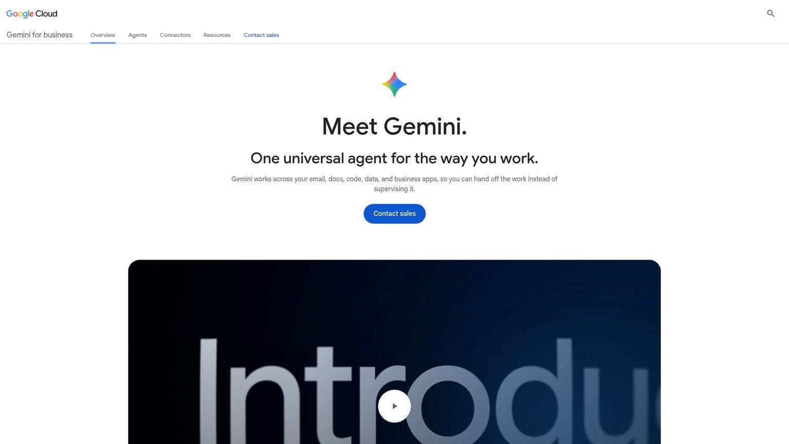 Página de producto de Gemini Enterprise de Google que describe su agente universal para el trabajo