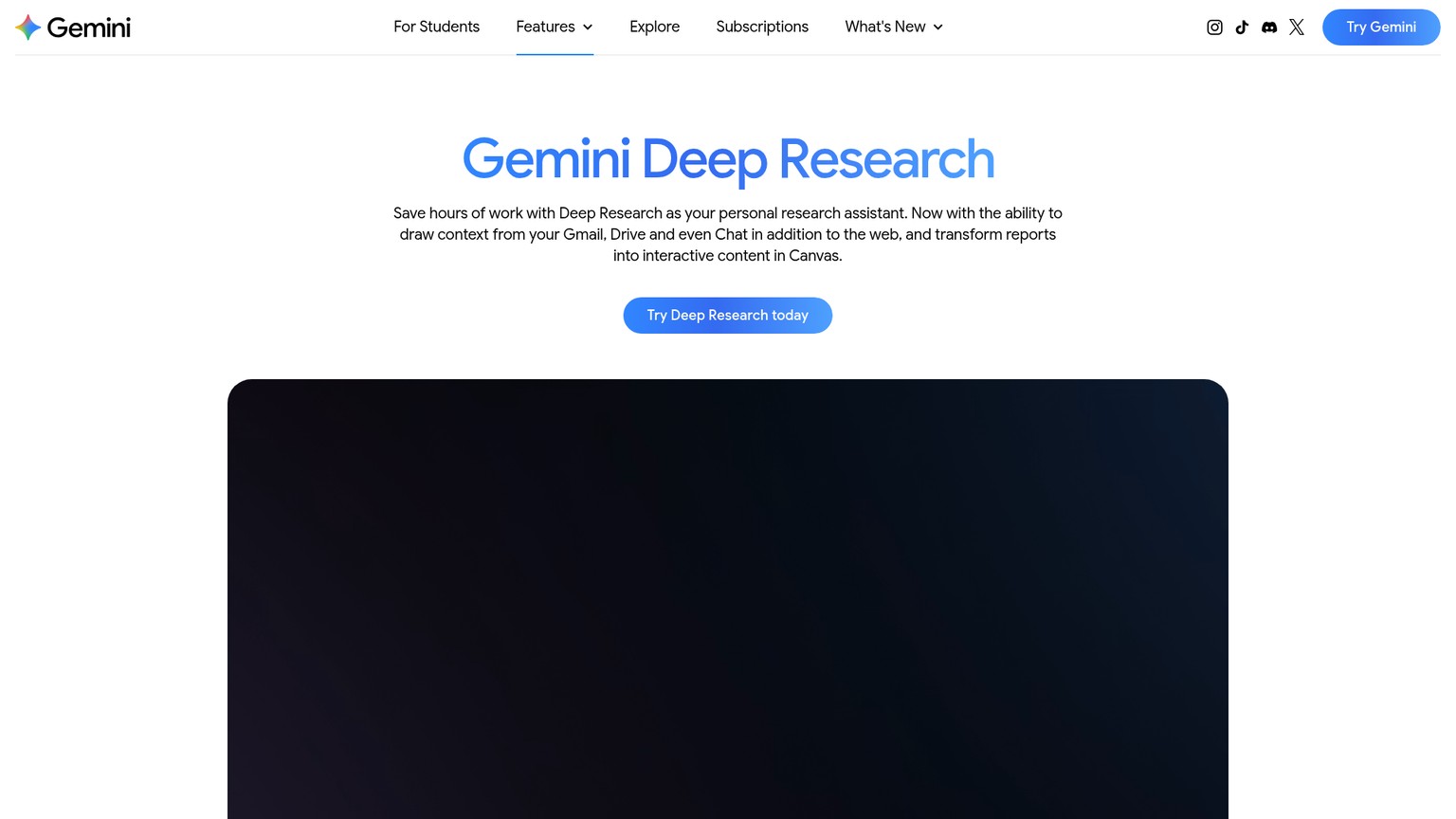 Pagina della funzionalità Deep Research di Google Gemini