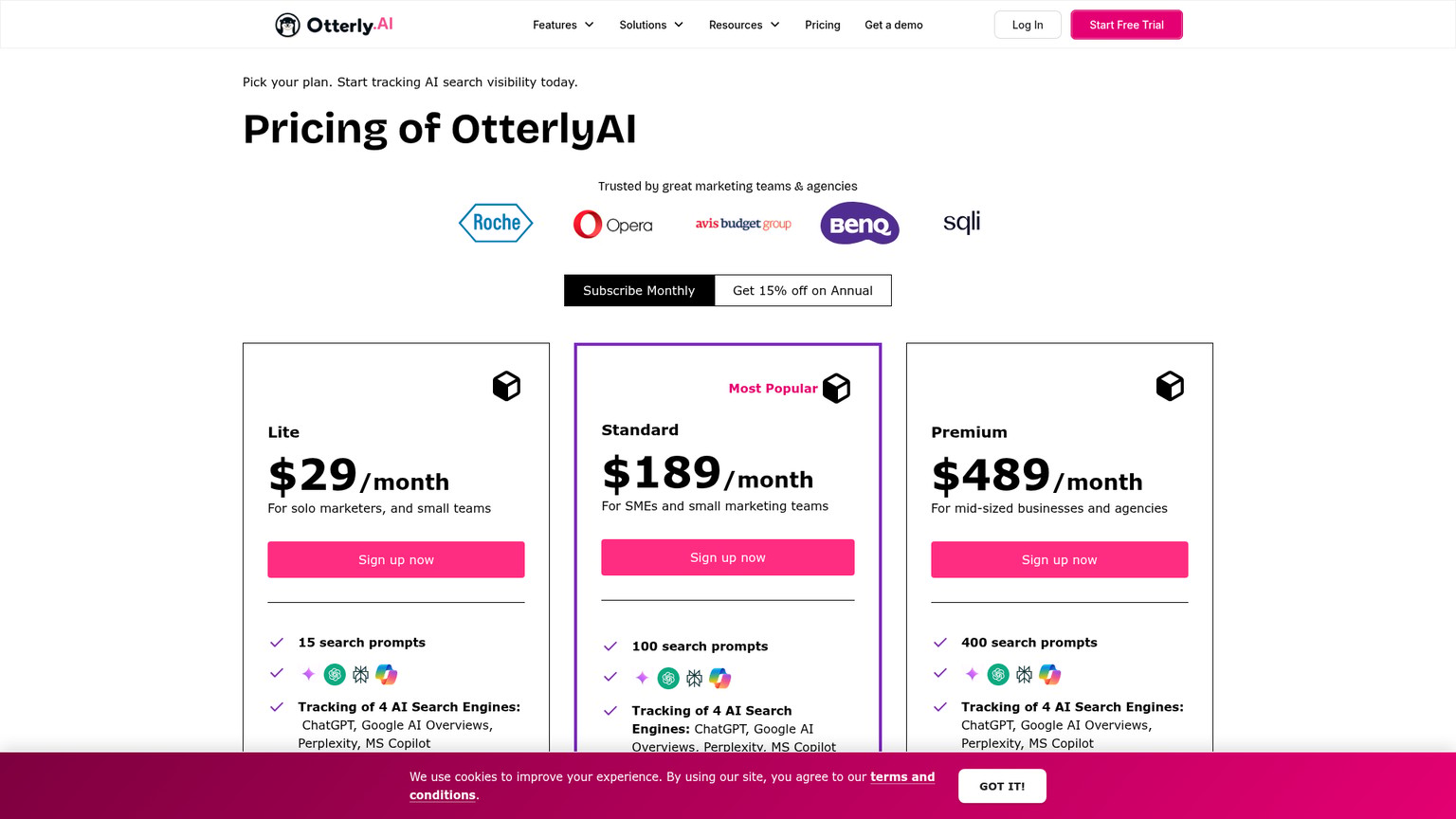 Otterly.ai pricing page