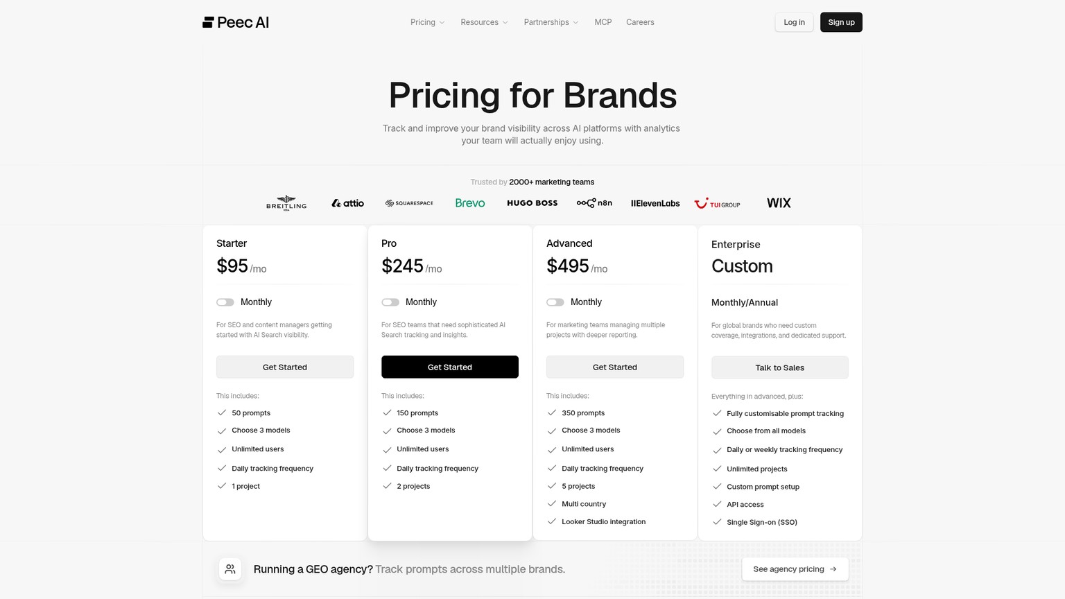Peec AI pricing page