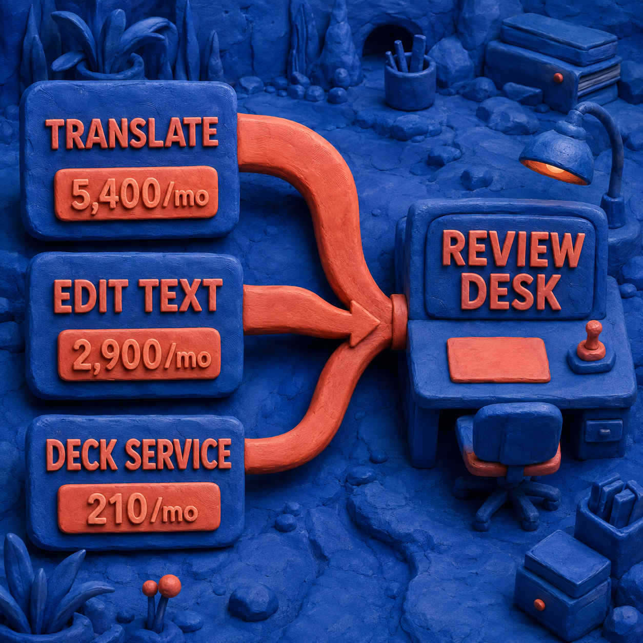 Un entonnoir de demande sculpté : 5,400 recherches sur la traduction, 2,900 sur la modification de texte et 210 sur les services de présentation convergent vers la validation