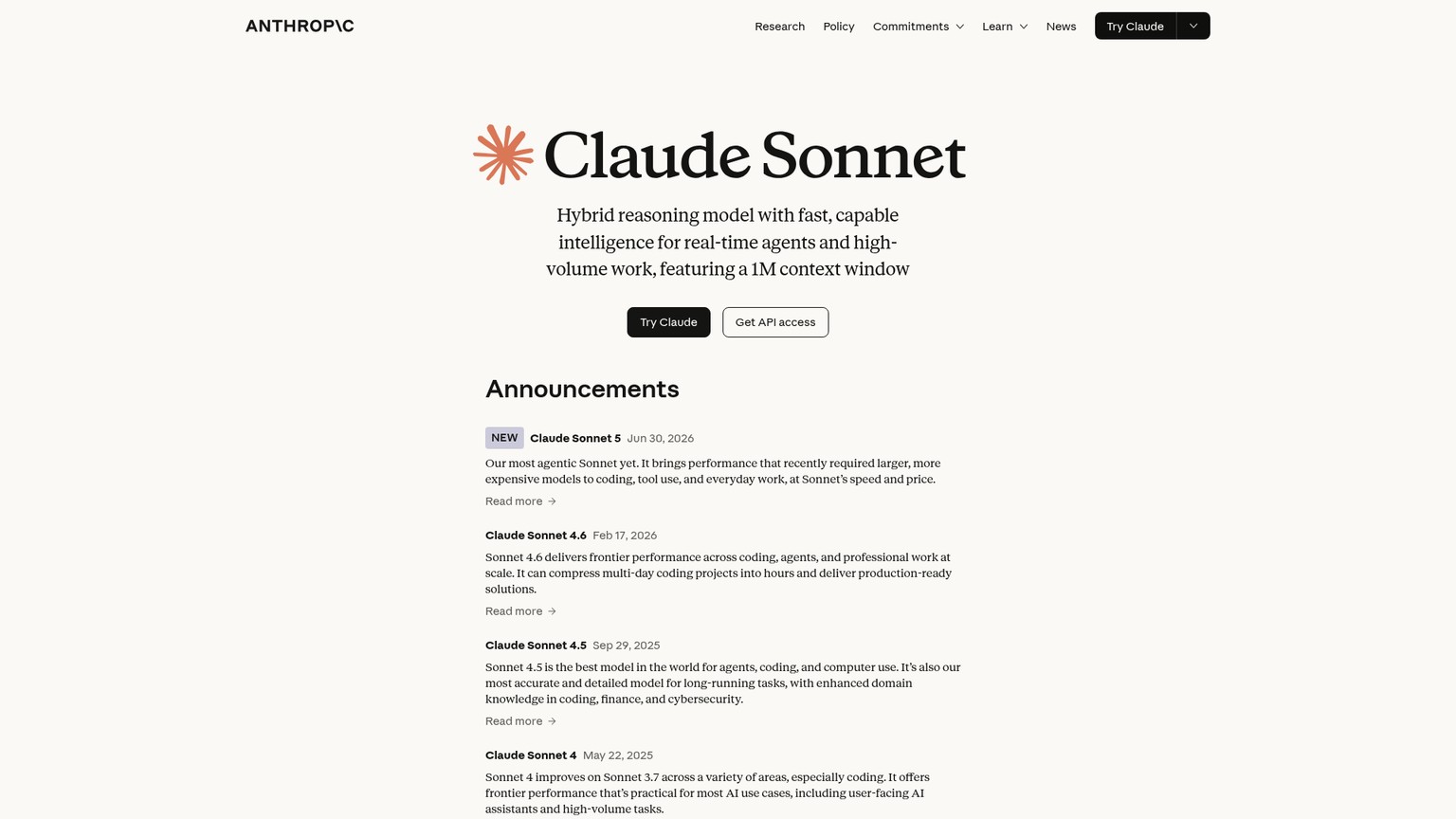 Anthropic Claude Sonnet 5 product page