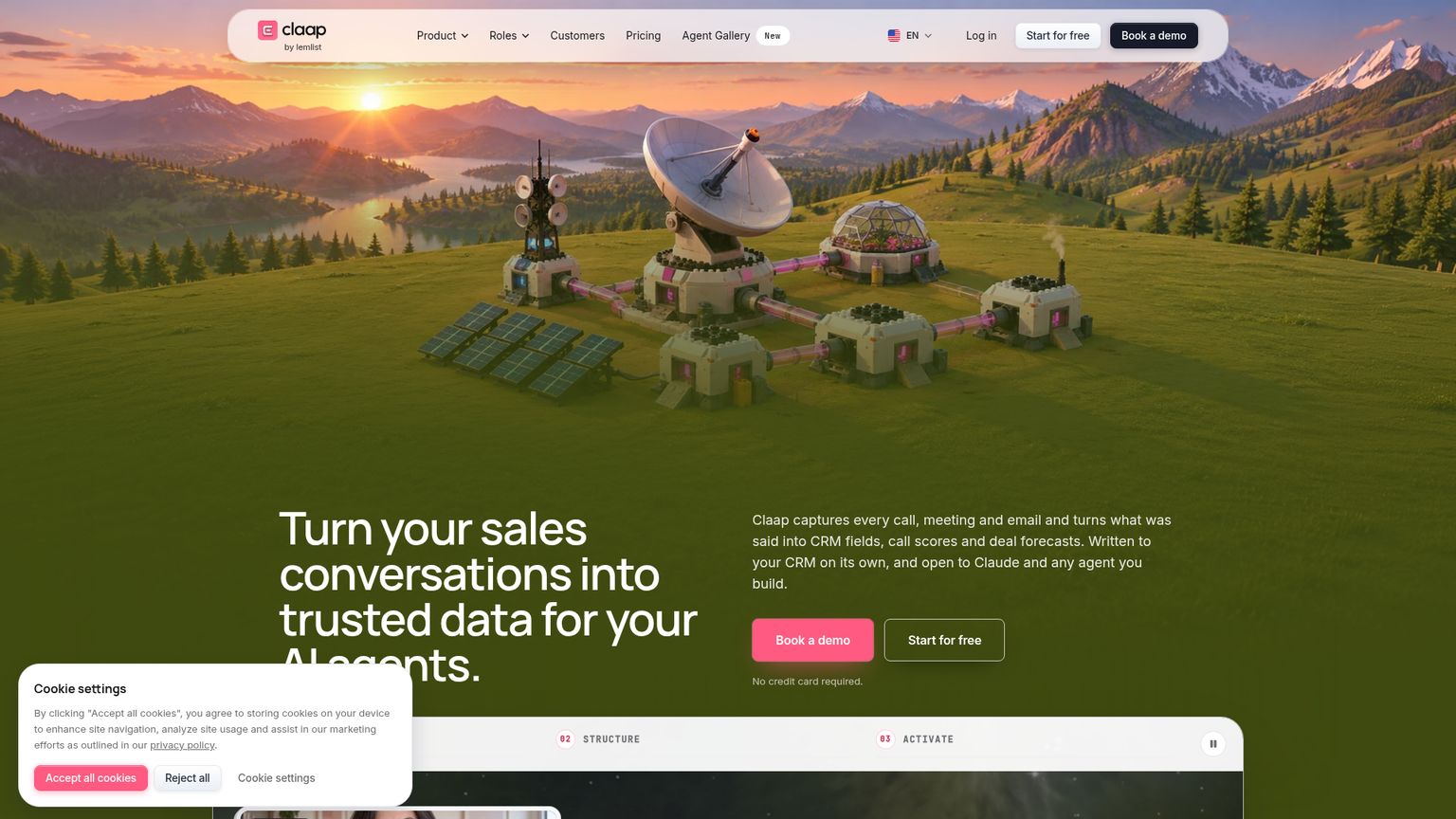 Claap's public sales conversation platform page describing CRM updates and coaching