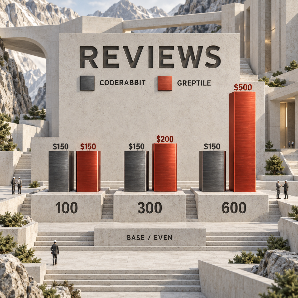 Five-author monthly cost chart for 100, 300 and 600 standard reviews